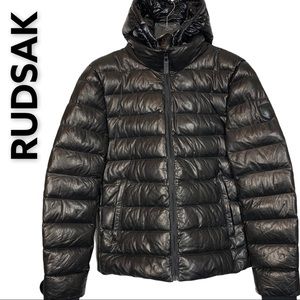 RUDSAK Black Lamb Leather Down Puffer Coat Medium